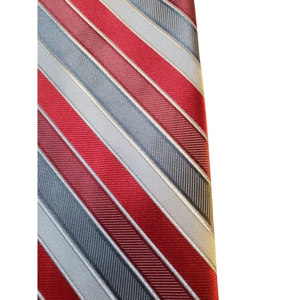 Dockers Mens Tie Necktie Designer Red Gray White Stripes Business Church Classic